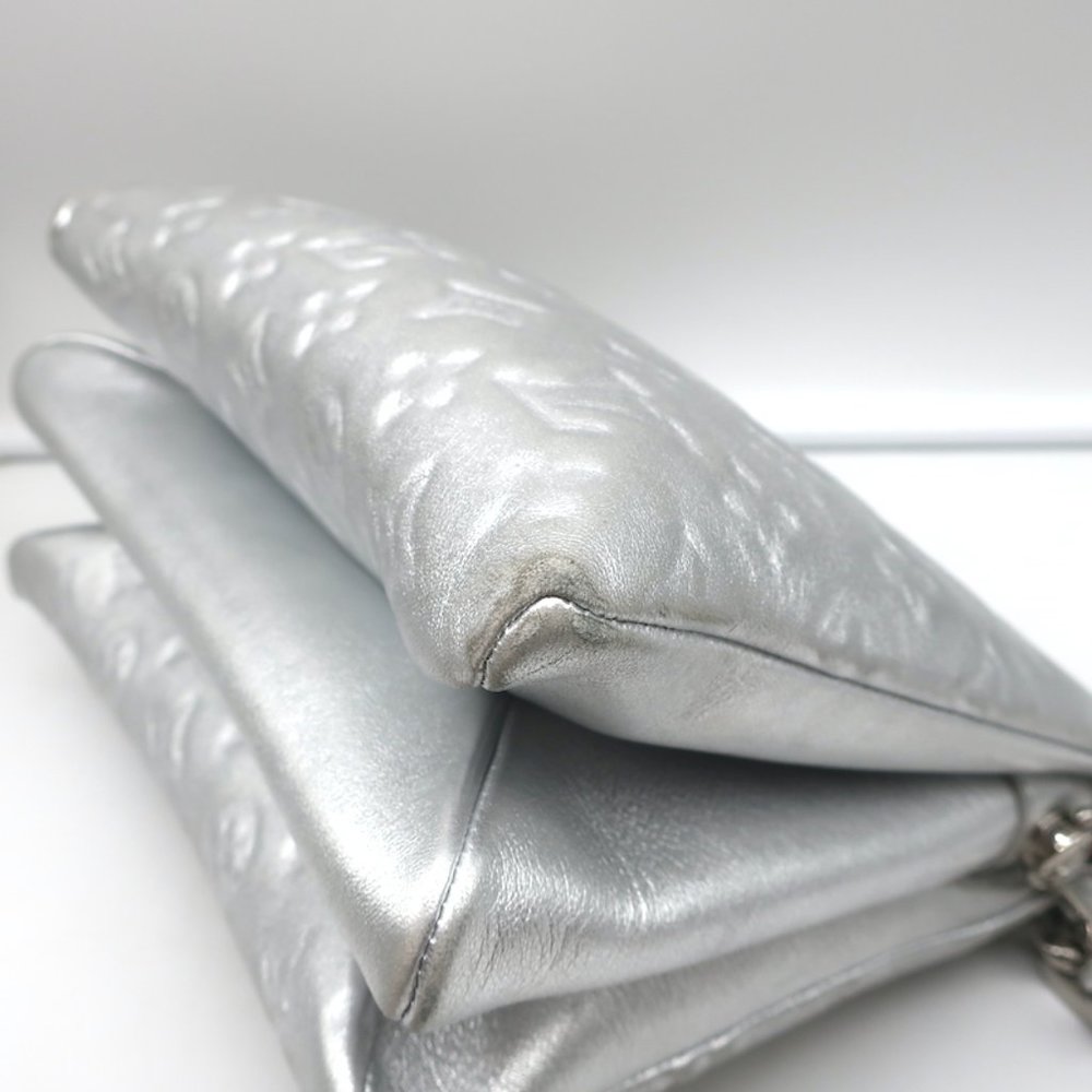 LOUIS VUITTON COUSSIN PM SHOULDER BAG SILVER MONOGRAM EMBOSSED LEATHER CROSSBODY - Picture 9 of 12